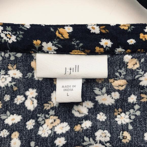 J. JILL Dress Tunic Knee Length Floral VNeck Gold Embroidered Detail Tunic Boho - Picture 11 of 14